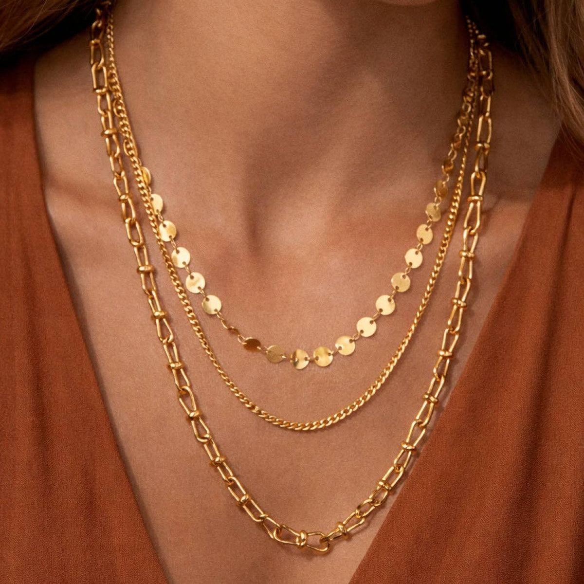 18K Gold PVD Plated Waterproof Stainless Steel Chain Necklace - 7551: S0OX3T7551