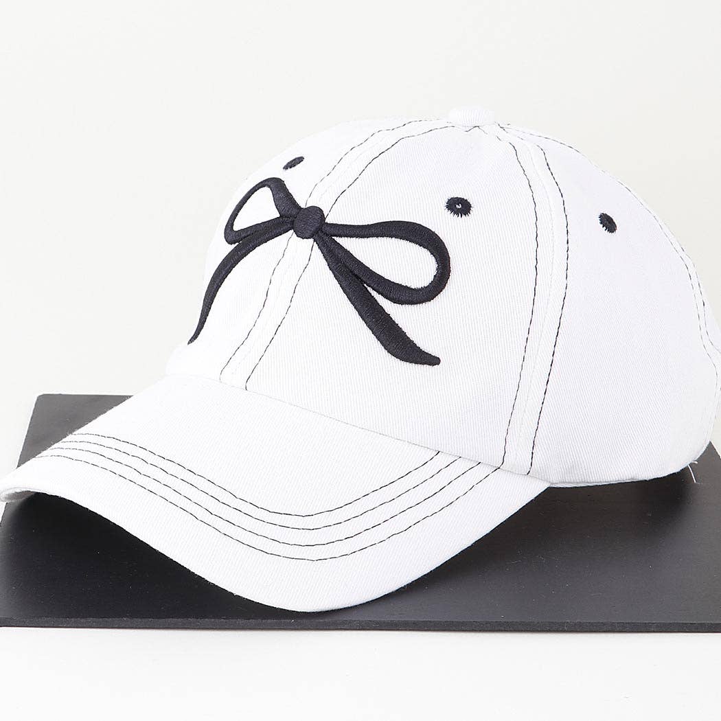 Cute Ribbon Embroidered Denim Cap- Two Colors