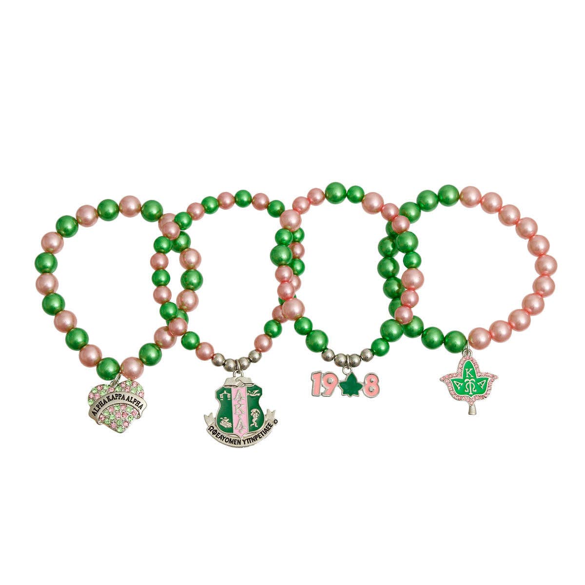 AKA Alpha Kappa Alpha Inspired Pink Green Pearl Bracelets: Pink and Green / Pearl / Stretch to Fit