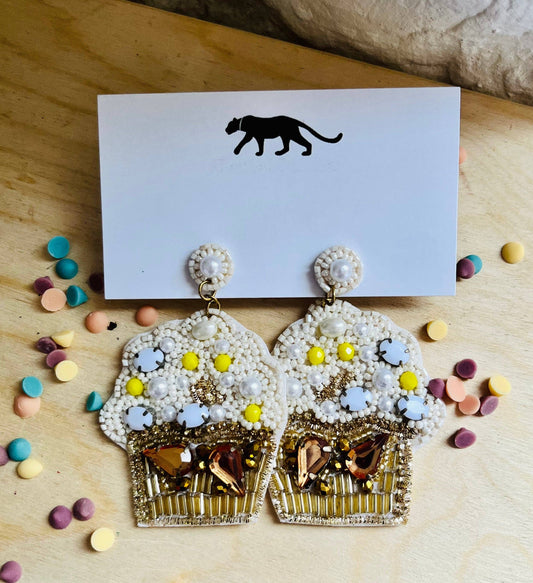 Cupcake Beaded Statement Earrings Birthday Food Party