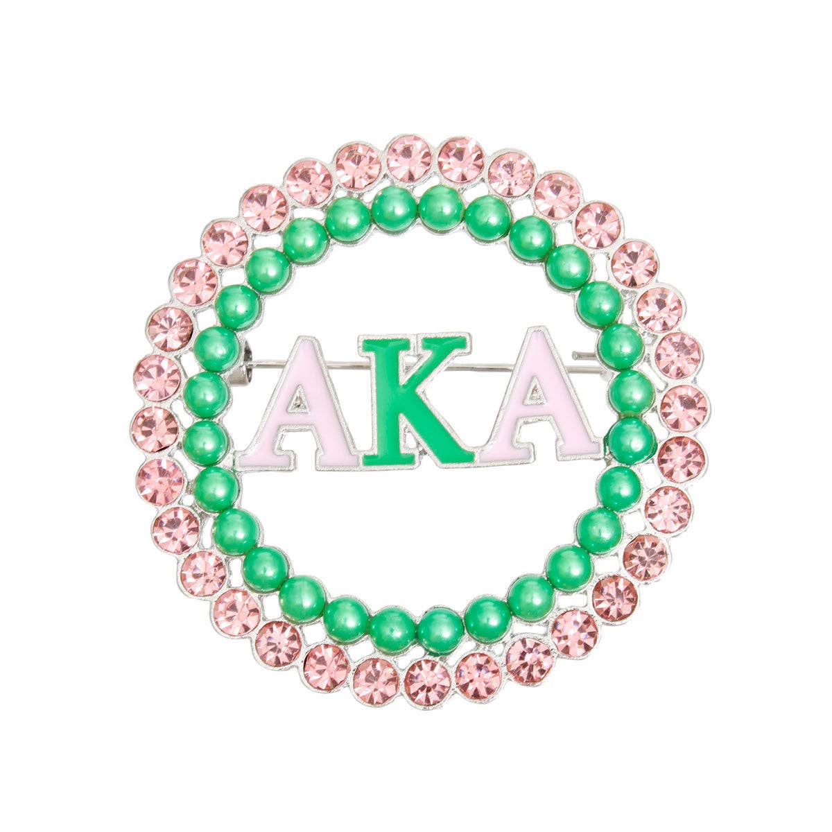 Brooch Pink Green AKA Round Pin for Women: Pink and Green / Rhodium / 2 inches