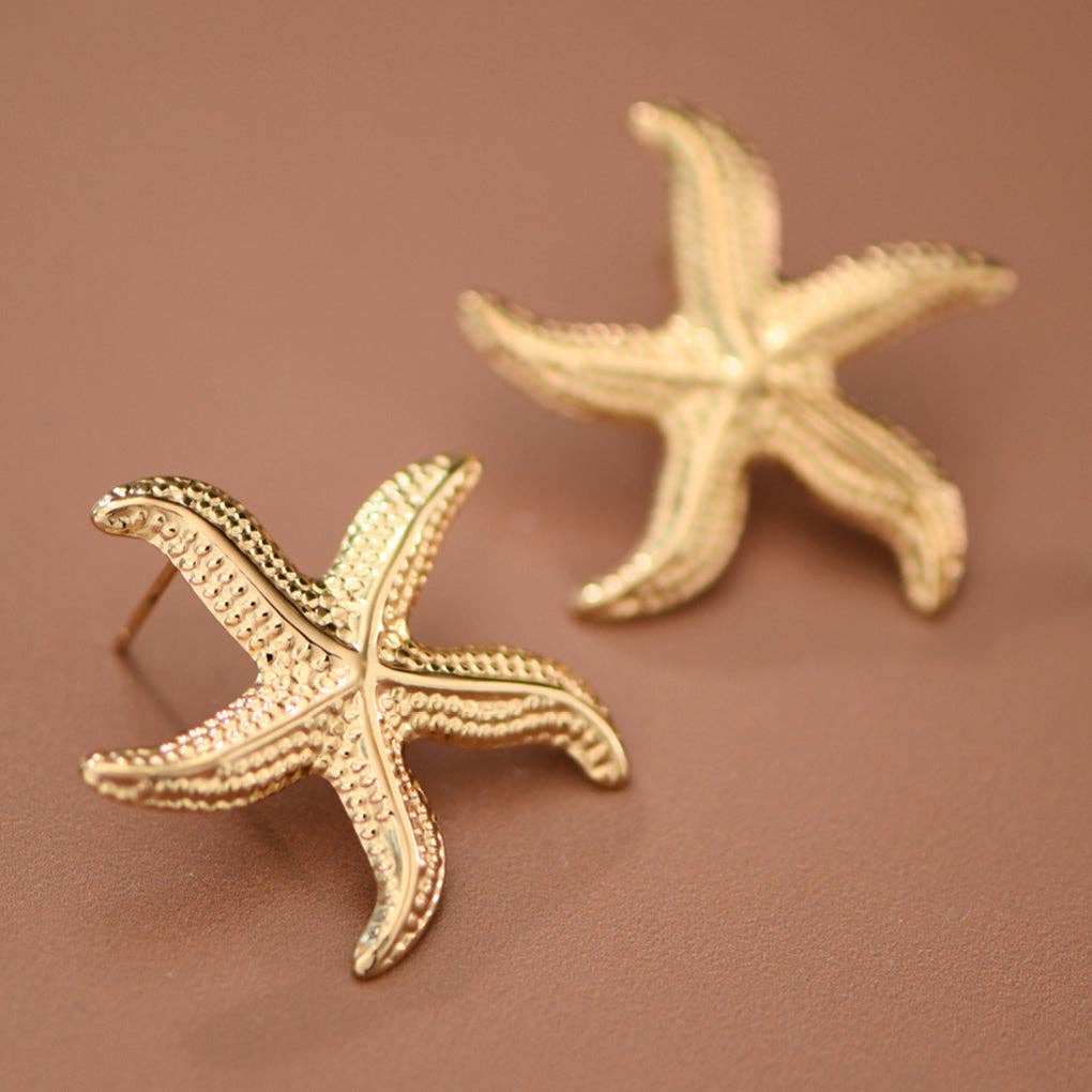 18K Gold PVD Plated Stainless Steel Beach Starfish Stud Earrings – 8040: S00X3T8040