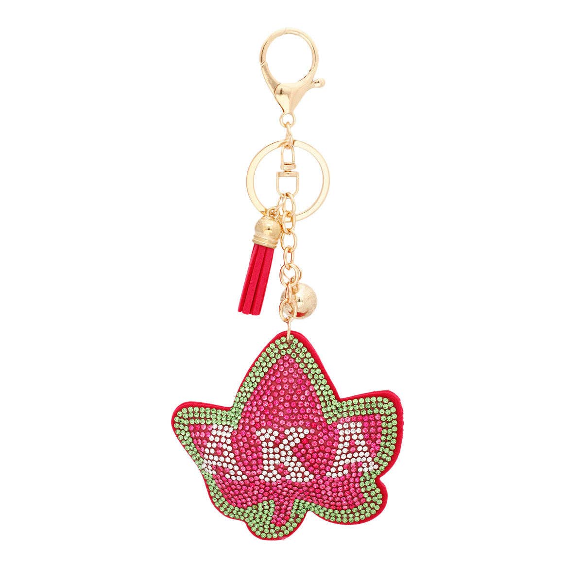 AKA Alpha Kappa Alpha Sorority Fuchsia Ivy Padded Keychain: Fuschia / Gold / 7 x 3.5 inches