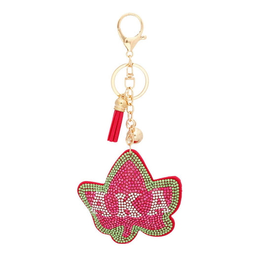 AKA Alpha Kappa Alpha Sorority Fuchsia Ivy Padded Keychain: Fuschia / Gold / 7 x 3.5 inches