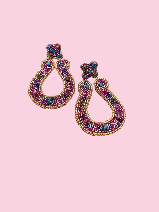 Pink Jeweled Horseshoe Earrings