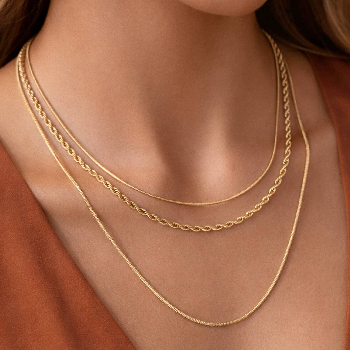18K Gold Plated Waterproof Stainless Steel Chain Necklace - 7050: S0OX3T7050