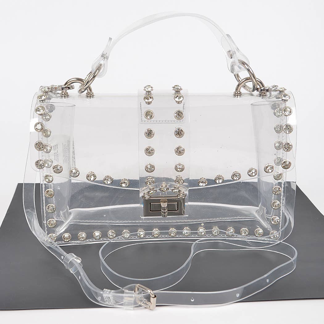 Glittering Rhinestone Transparent Crossbody Purse: Clear Gold