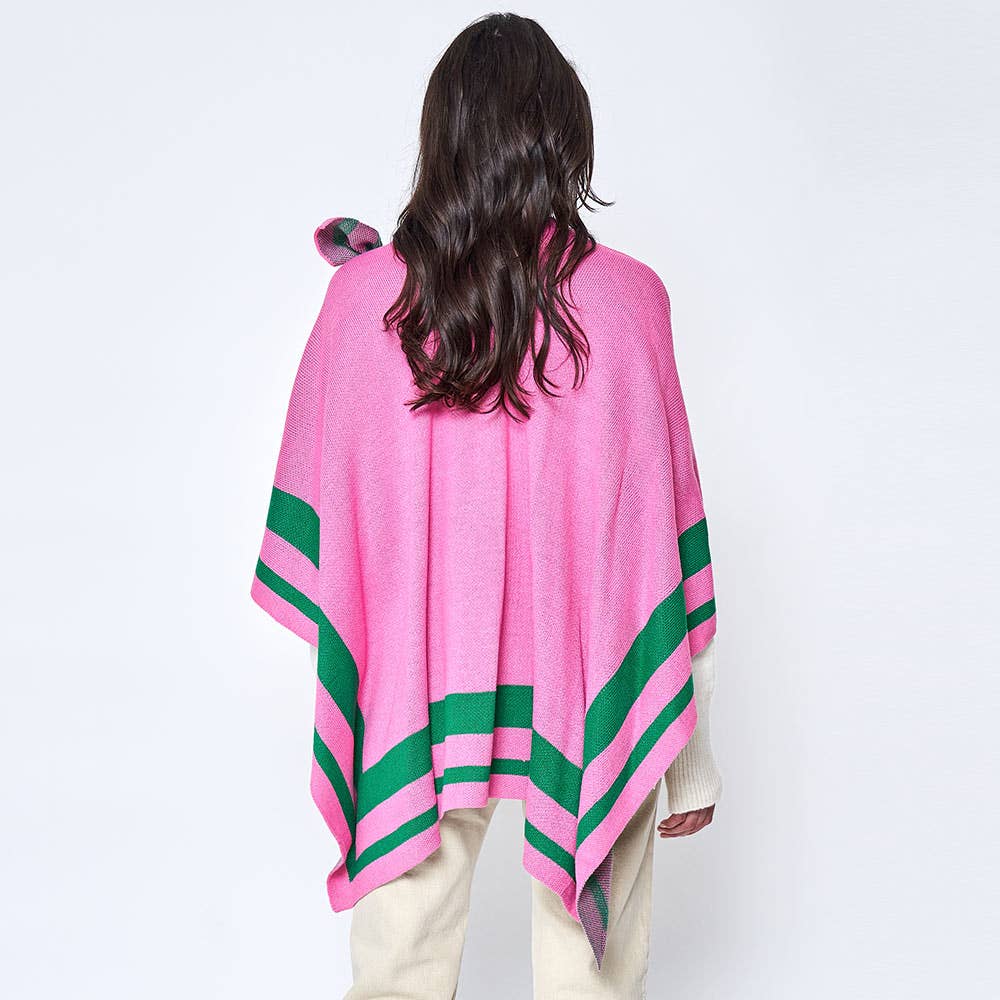 AKA Pink with Green Stripes Shoulder Strap Poncho