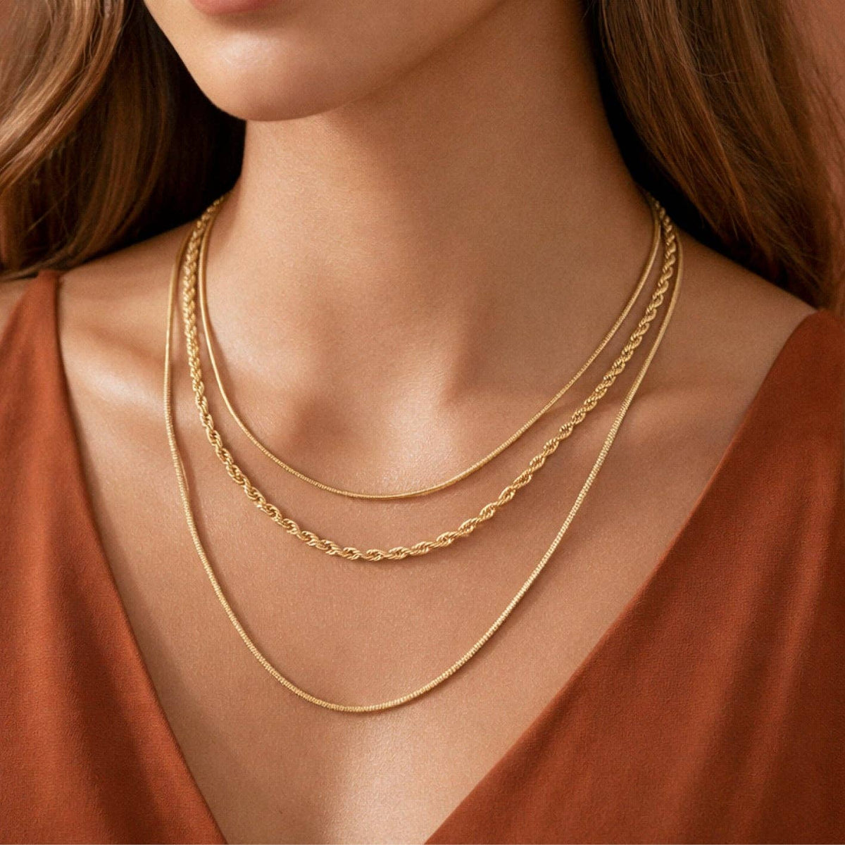 18K Gold Plated Waterproof Stainless Steel Chain Necklace - 7050: S0OX3T7050