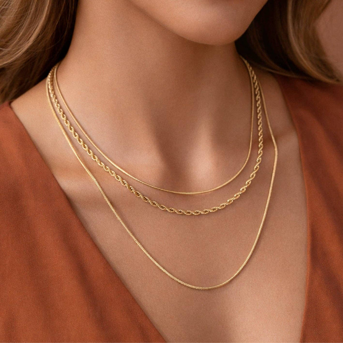 18K Gold Plated Waterproof Stainless Steel Chain Necklace - 7050: S0OX3T7050