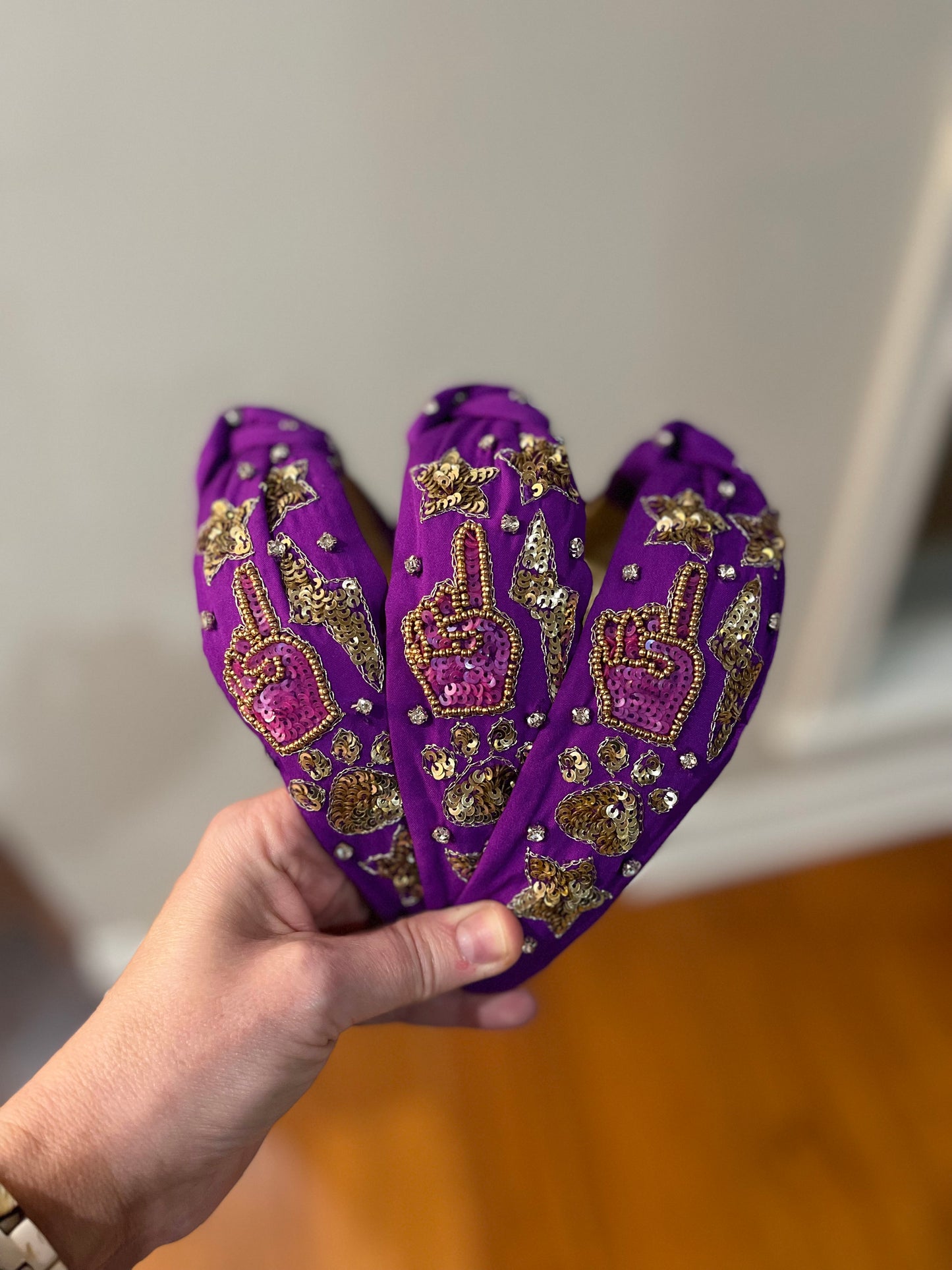 Purple and Gold Spirit Beaded and Sequined Headband