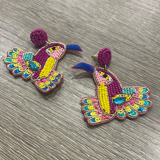 Magenta Hummingbird Beaded Earrings