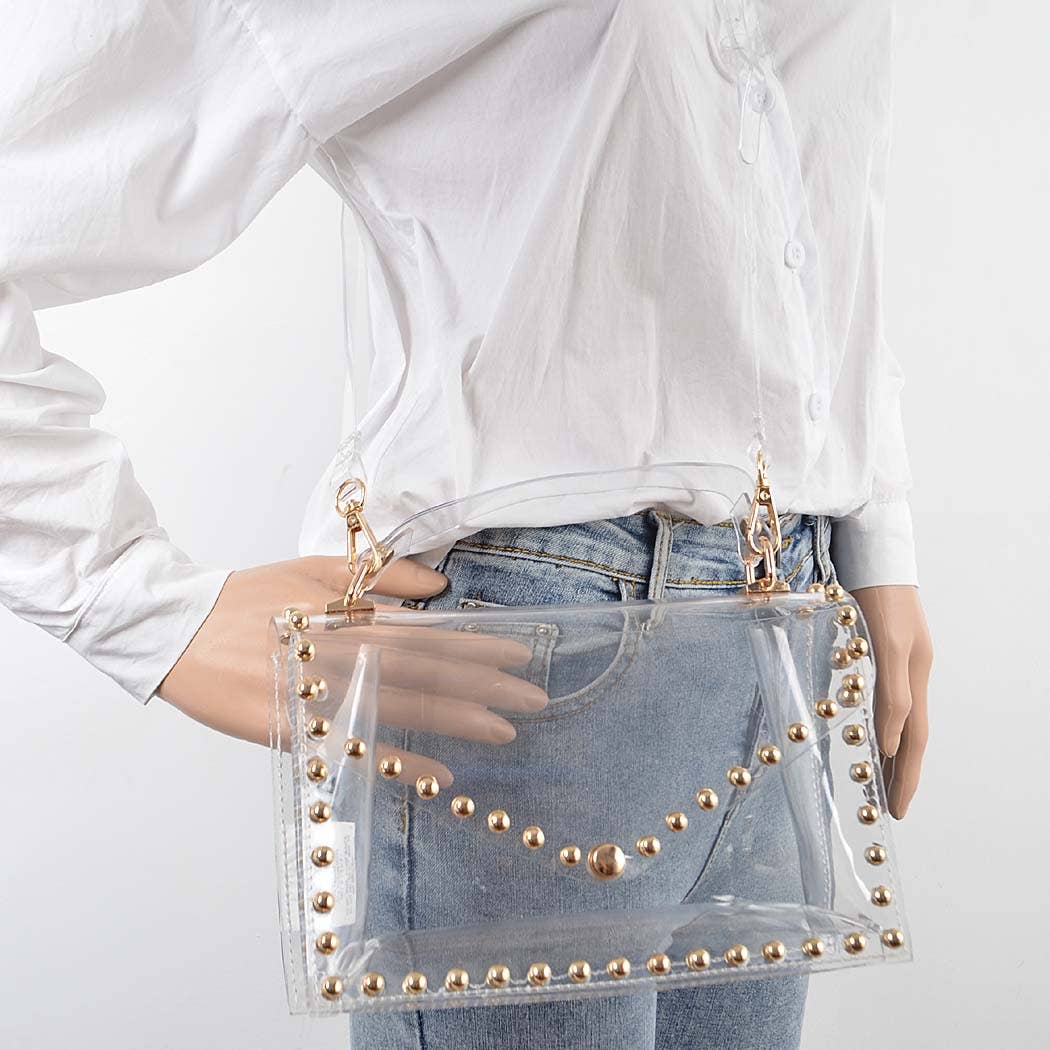 Gold Round Stud Clear Bag