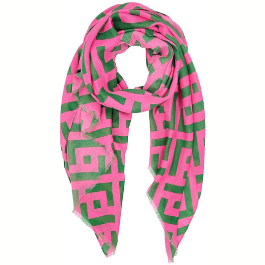 AKA Alpha Kappa Alpha Scarf Wrap Lux Geo Print Pink Green for Women: Pink and Green / Multi Tone / 70.8 x 35.4 inches