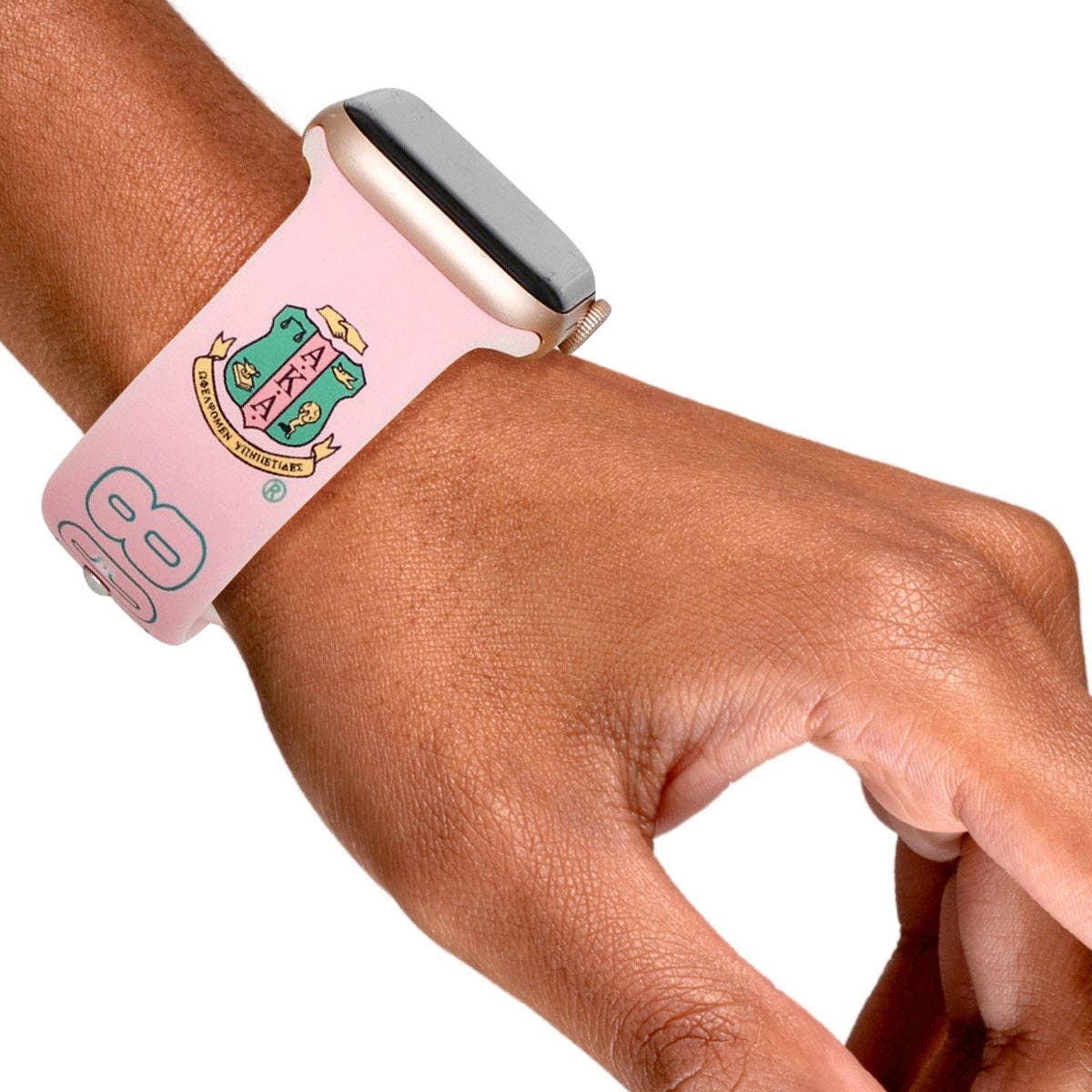 AKA Sorority Pink 1908 Watch Band Strap Women: Pink and Green / Rhodium / Adjustable