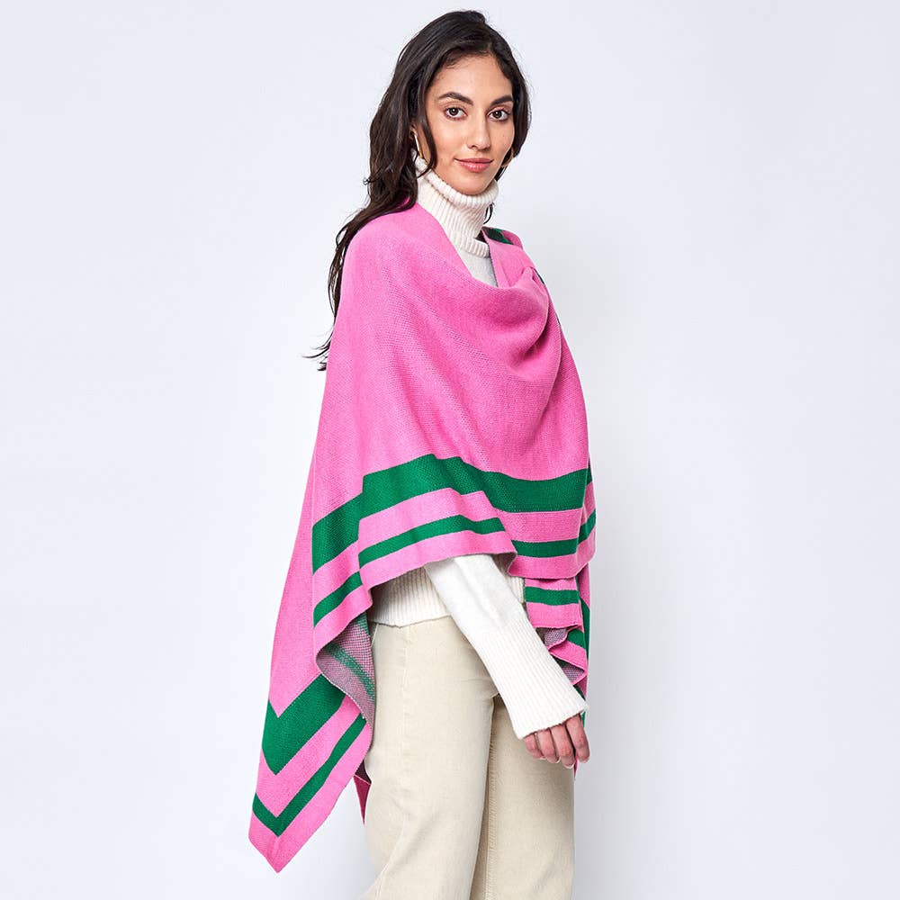 AKA Pink with Green Stripes Shoulder Strap Poncho