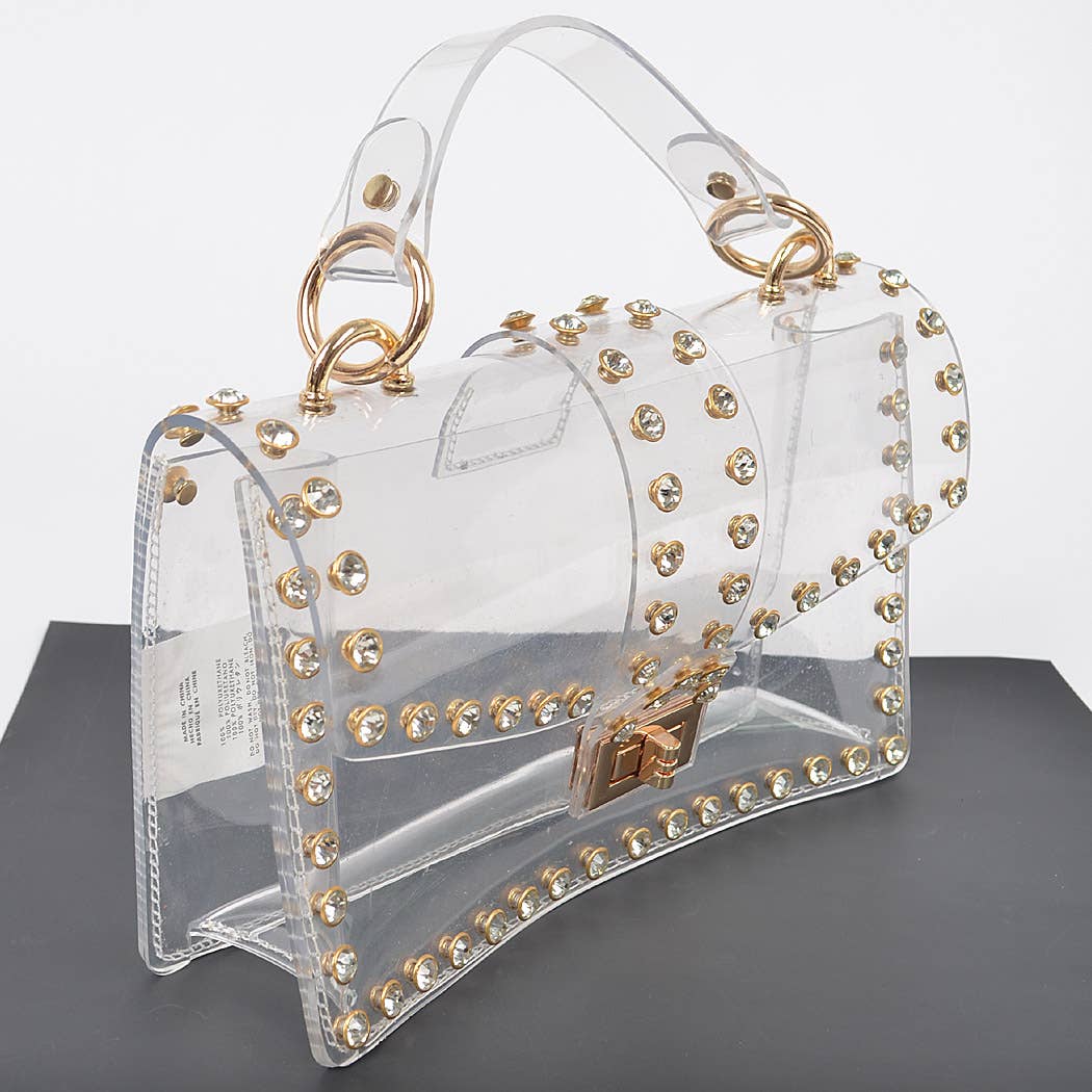 Glittering Rhinestone Transparent Crossbody Purse: Clear Gold