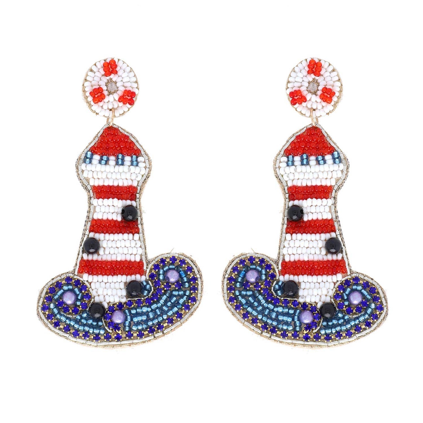 Beaded & Jeweled Lighthouse Drop Dangle Earrings