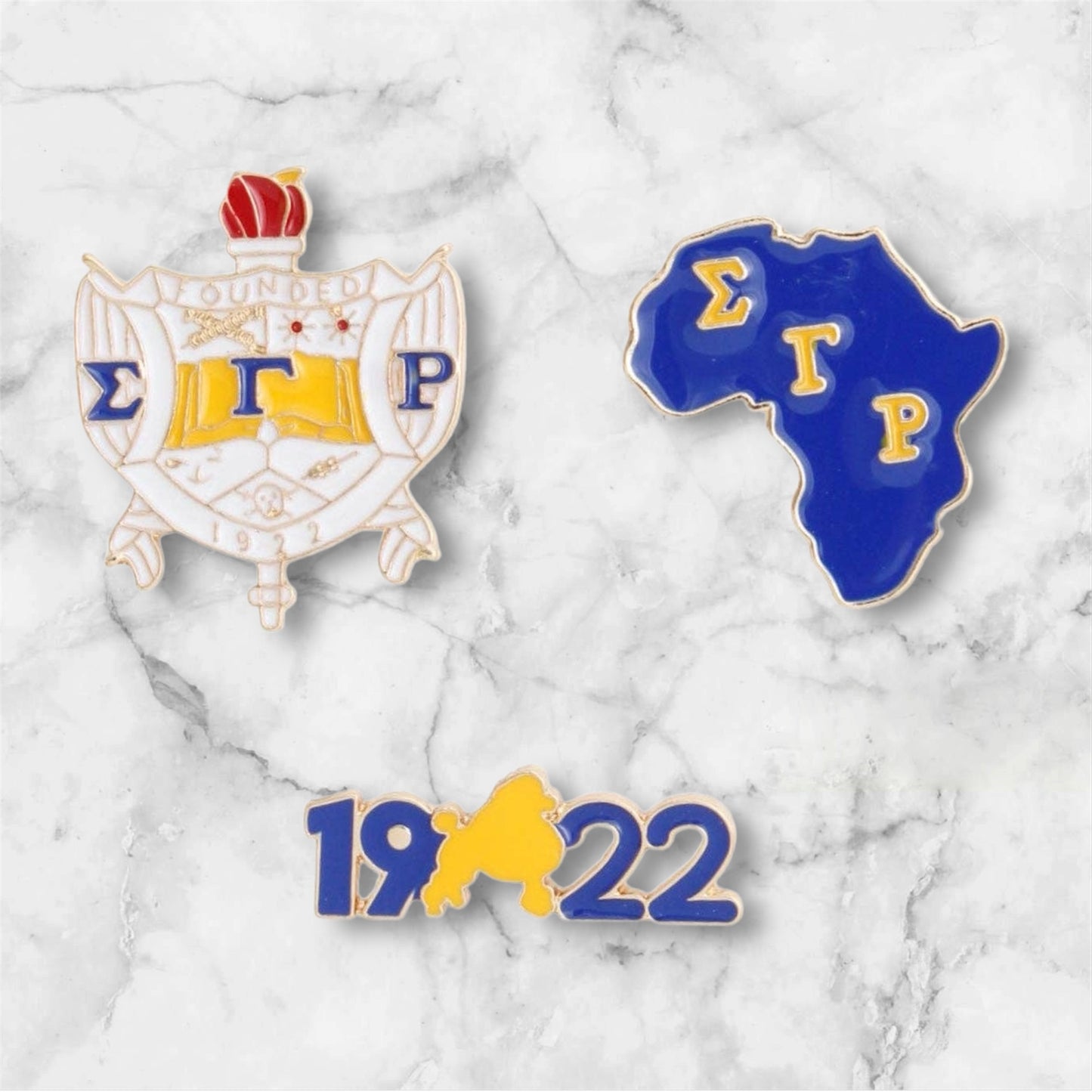 Sigma Gamma Rho Blue Gold Sorority Pin Set: Gold / Gold and Blue / 1.25 inches