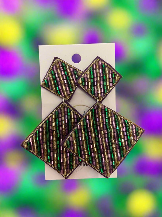 Mardi Gras Diamond Dangles - Purple/Green/Gold