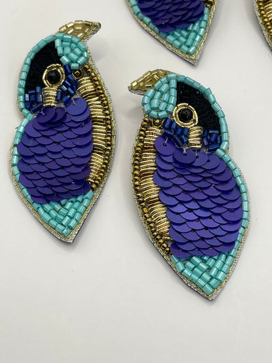 Turquoise and Purple Tropical Bird Earrings