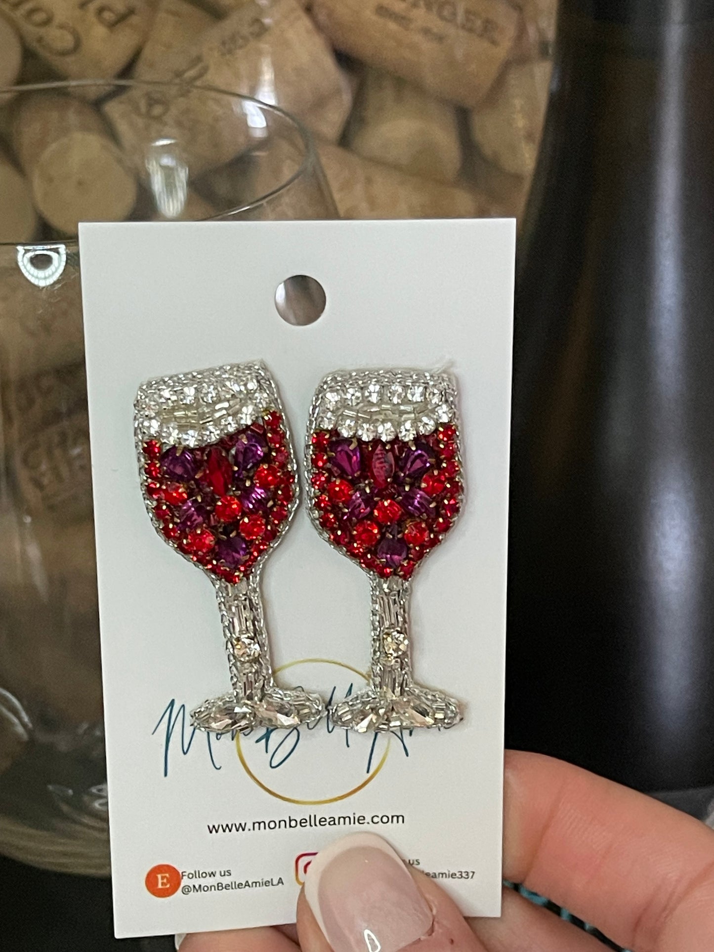 Red Wine Glass Stud Earrings