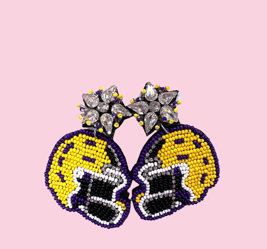 Purple & Yellow Helmet Earrings