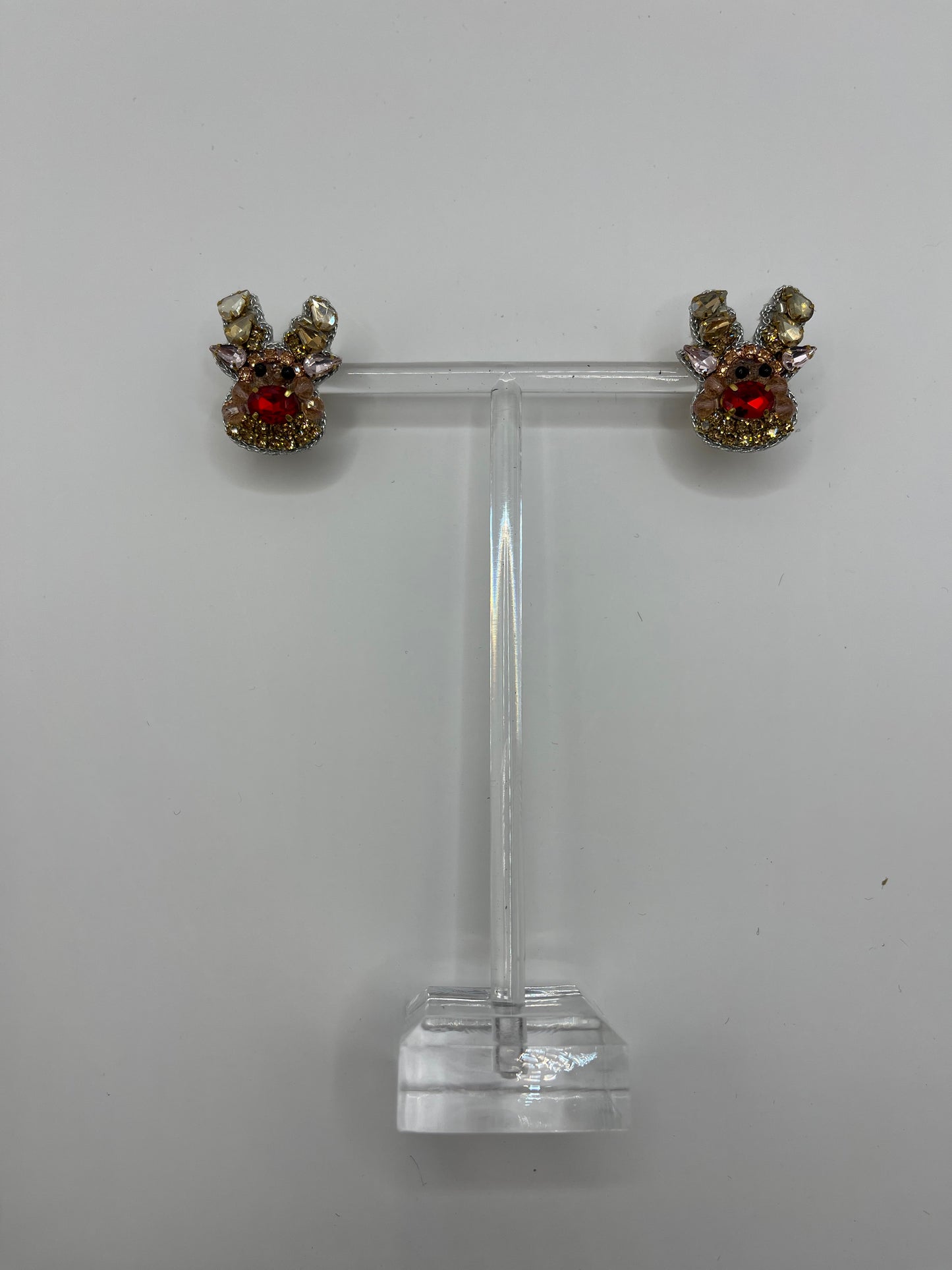 Oversized Jeweled Reindeer Stud Earrings