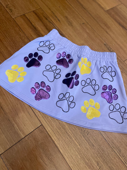 Purple and Yellow Paw Print Skort