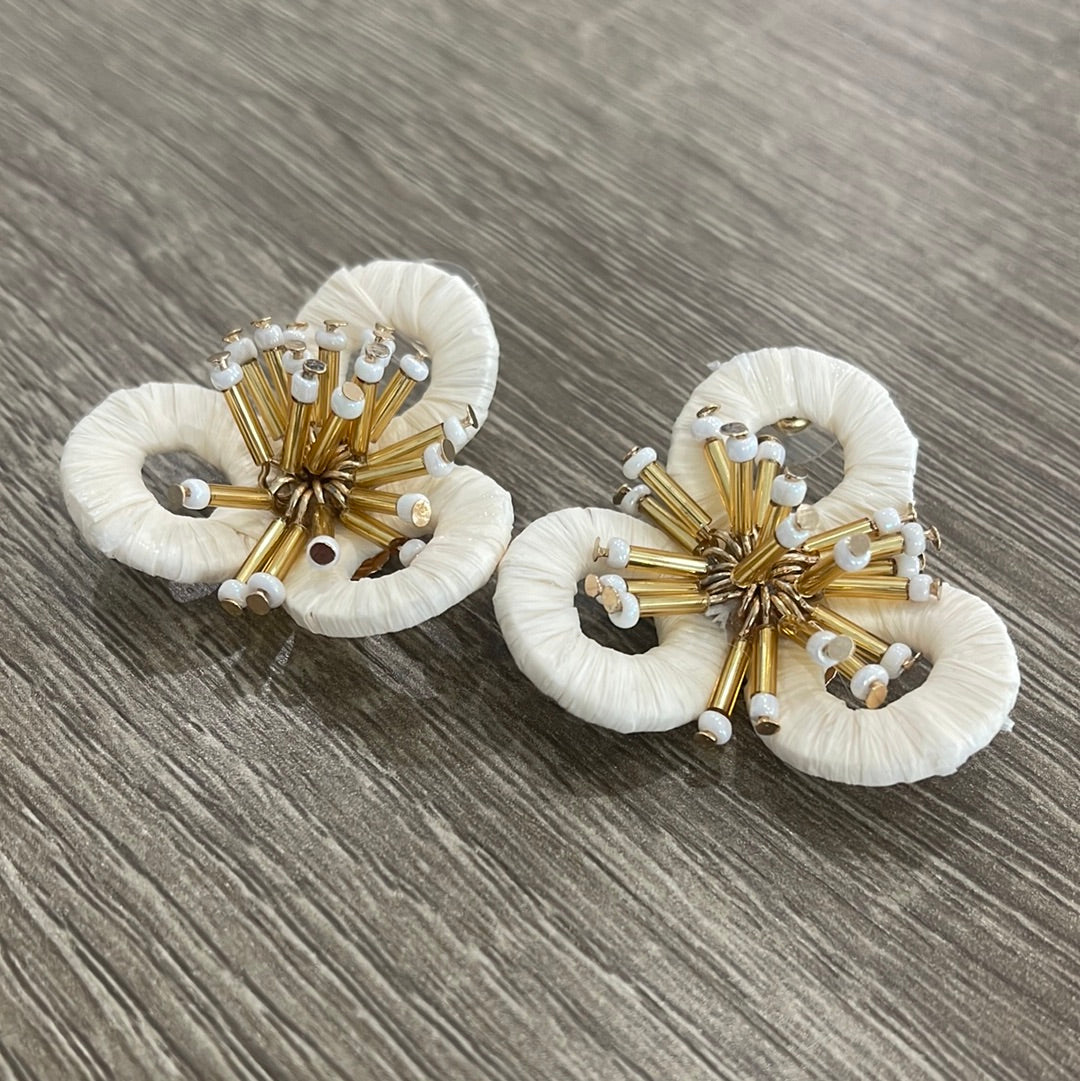 Ivory Raffia Flower Stud Earrings