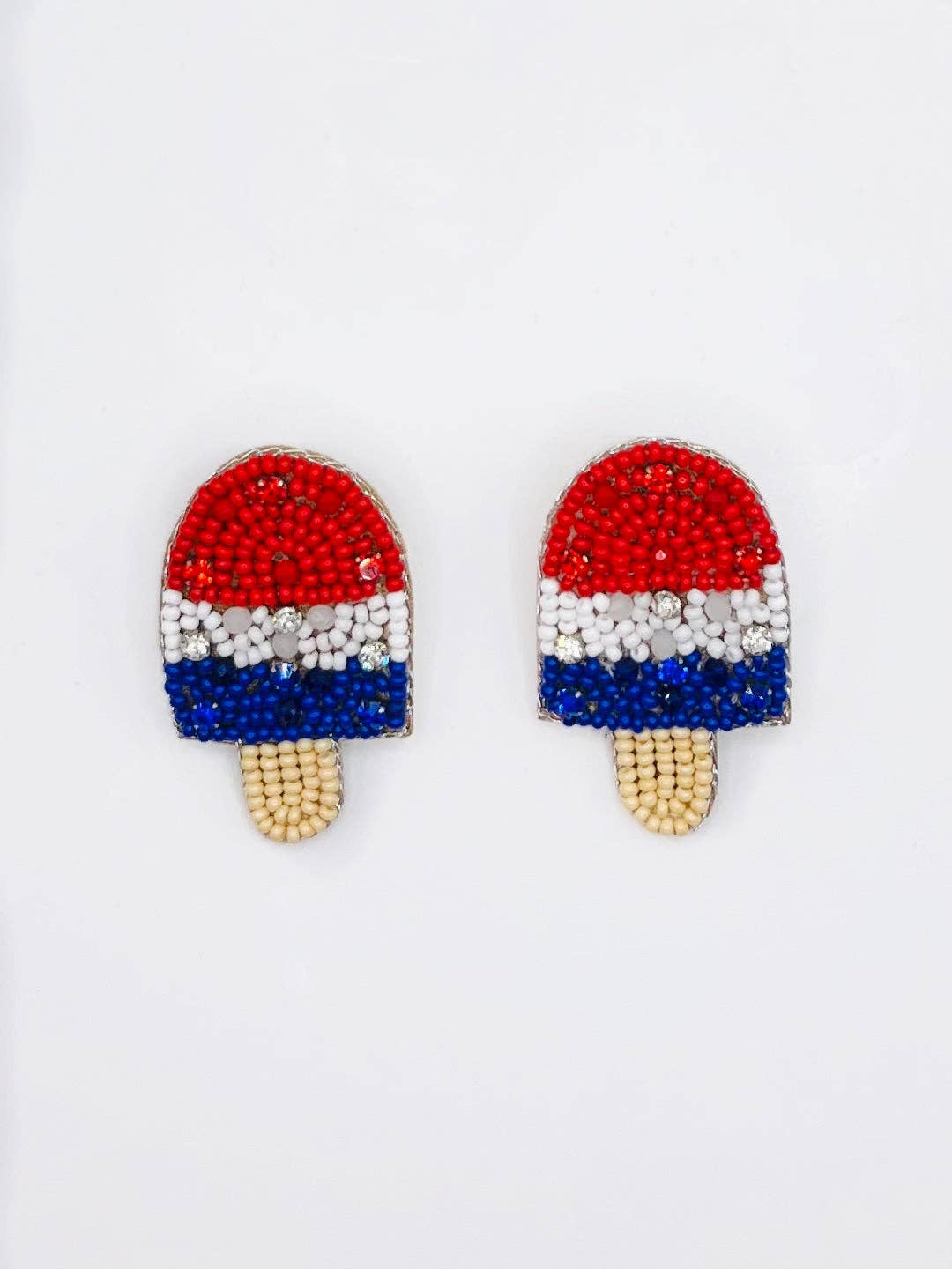 Popsicle Beaded Statement Earrings USA Patriotic Red White