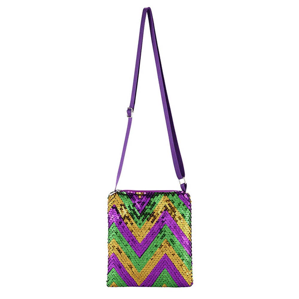 Mardi Gras Sequin Chevron Rectangle Crossbody Bag