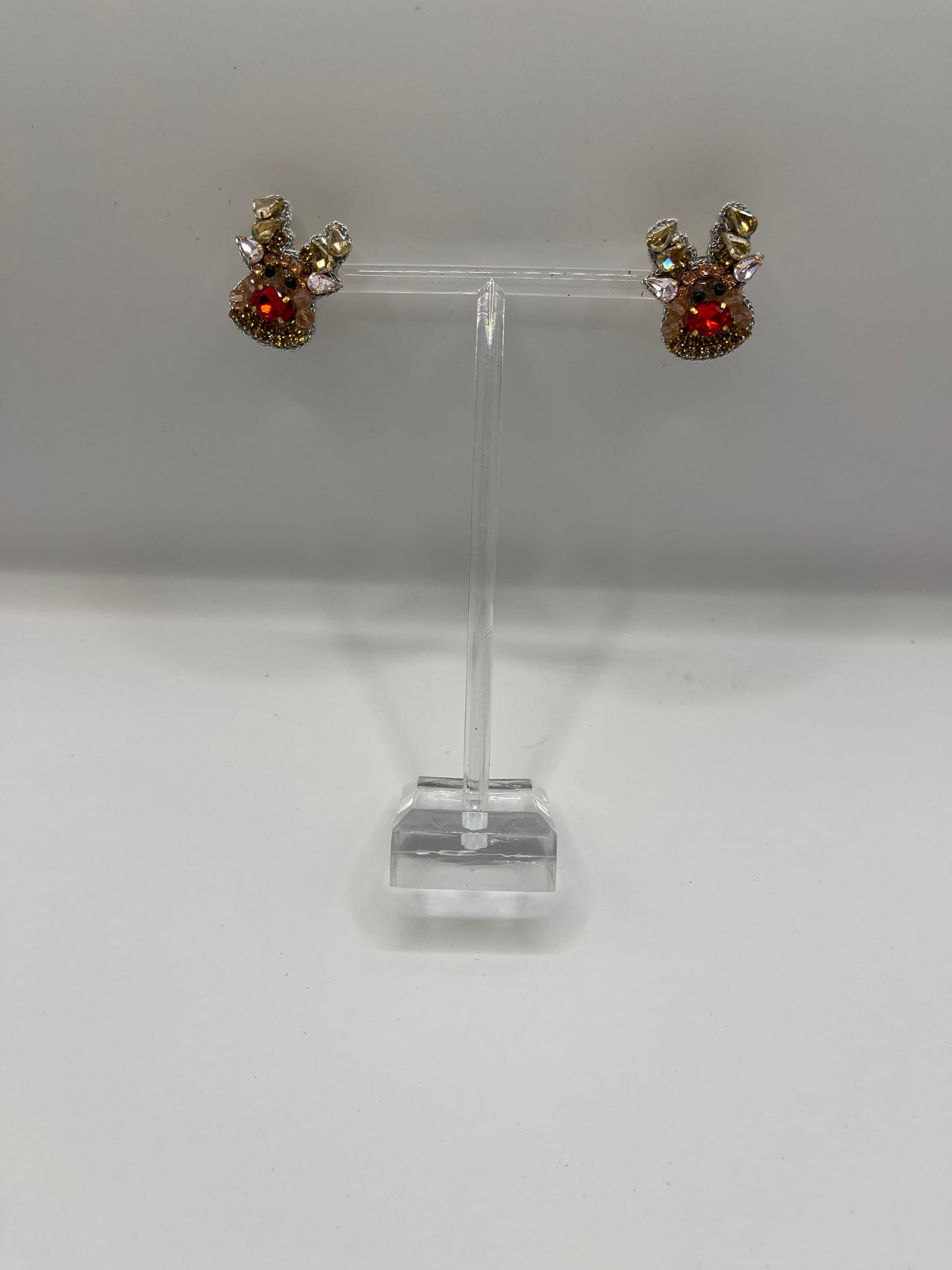 Oversized Jeweled Reindeer Stud Earrings