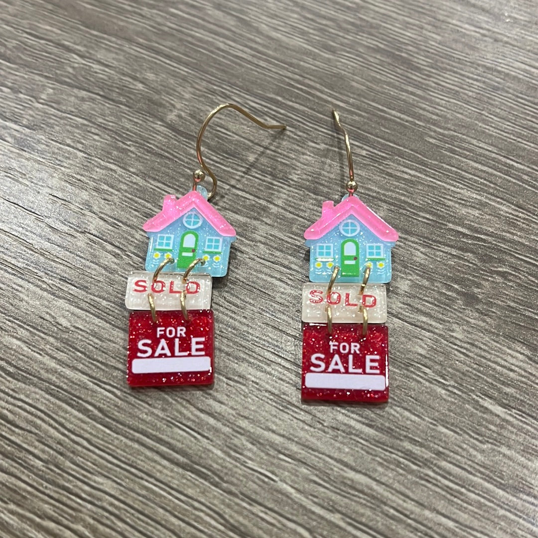 For Sale Sold House Acrylic Dangle Earrings