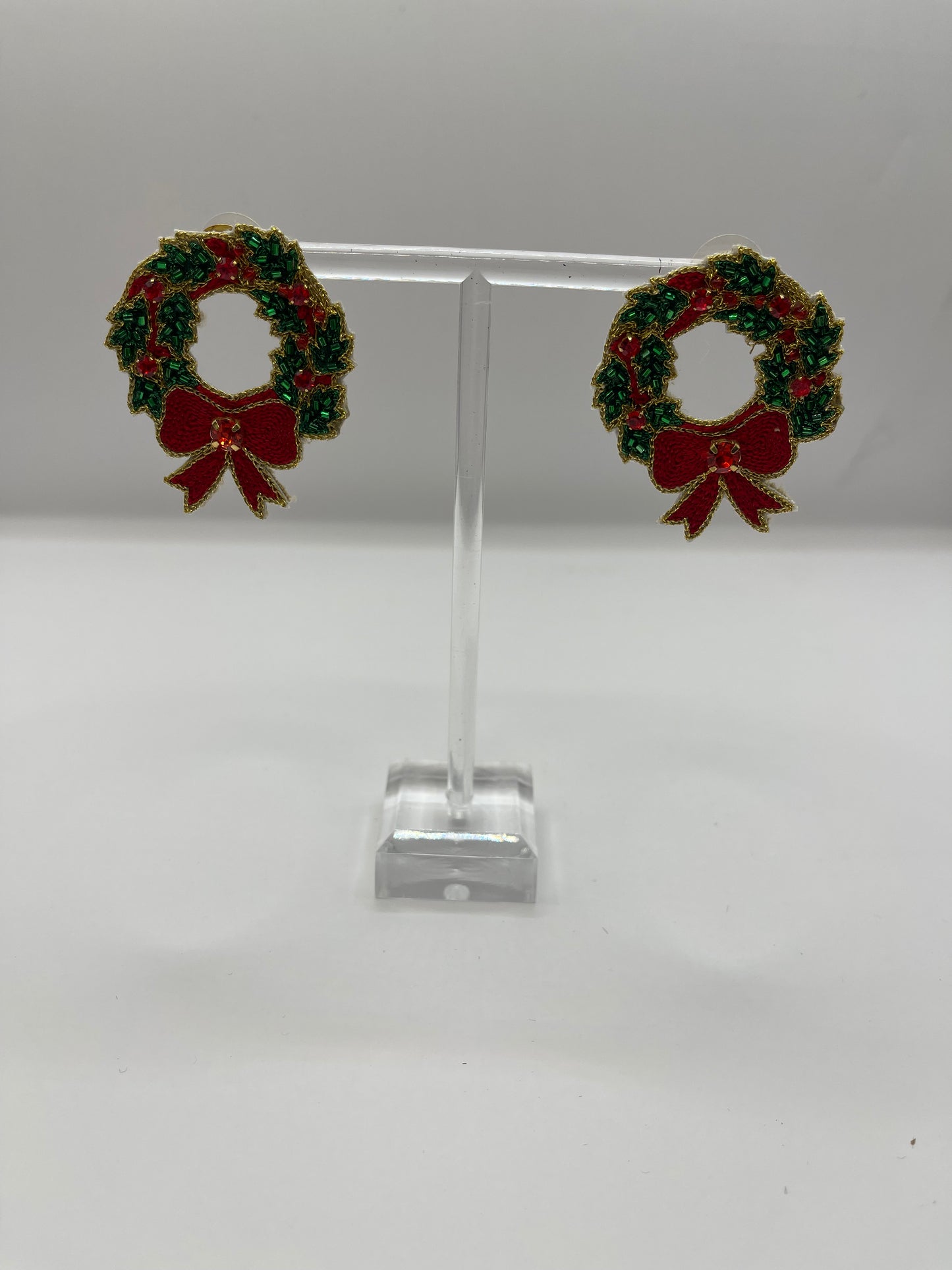 Oversized Jeweled Wreaths with Bow Stud Earrings