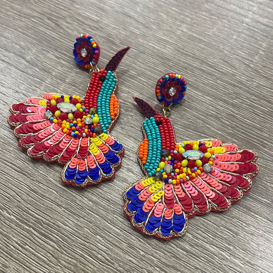 Red Hummingbird Beaded Earrings