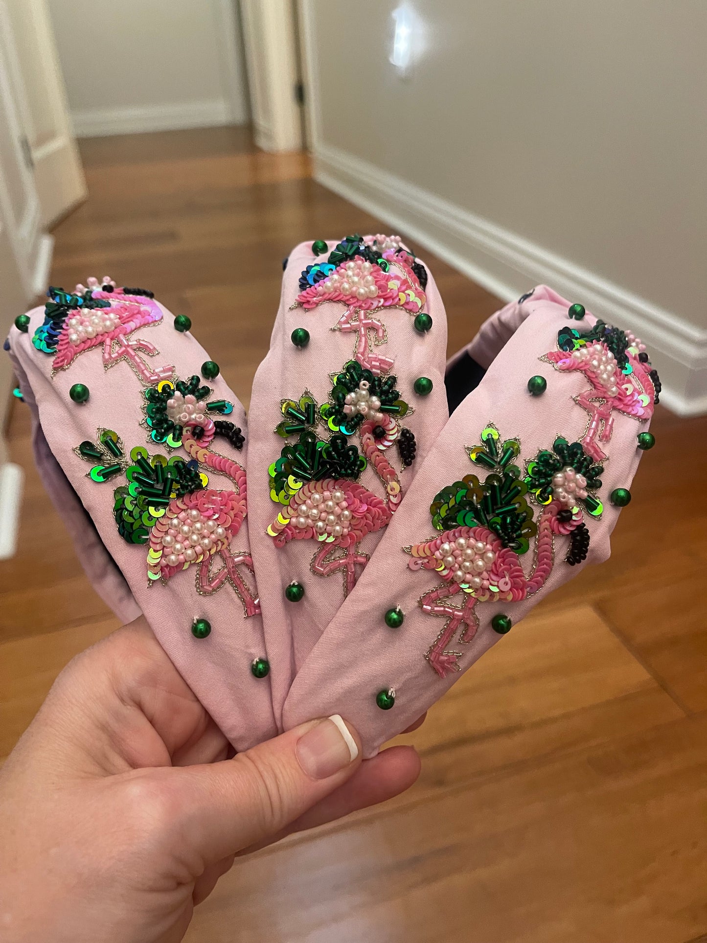 Pale Pink Flamingo Seed Bead and Sequin Headband