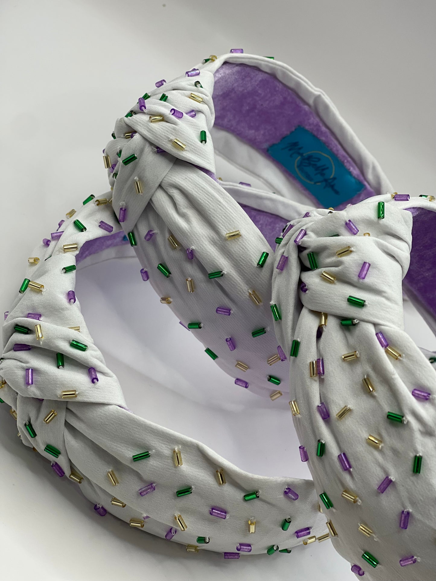 White Mardi Gras Confetti knot headband
