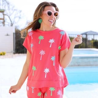 Palm Trees Beaded and Sequin Shorts Set