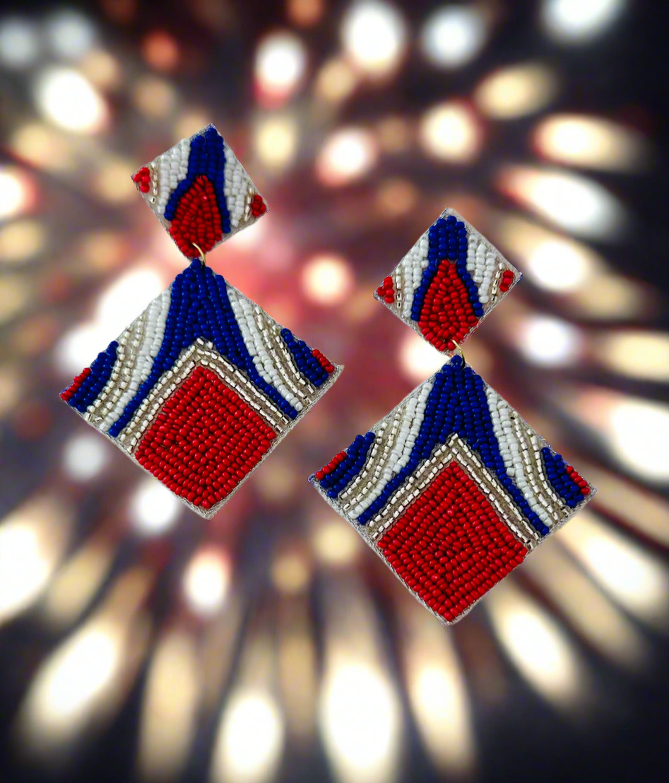 Red, White and Blue Diamond Shaped Earrings