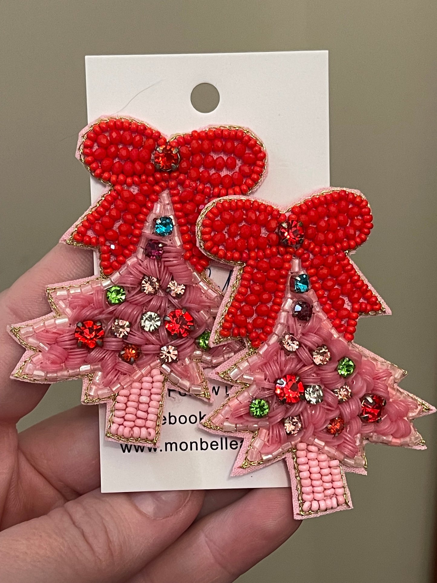 Pink Christmas Tree Earrings