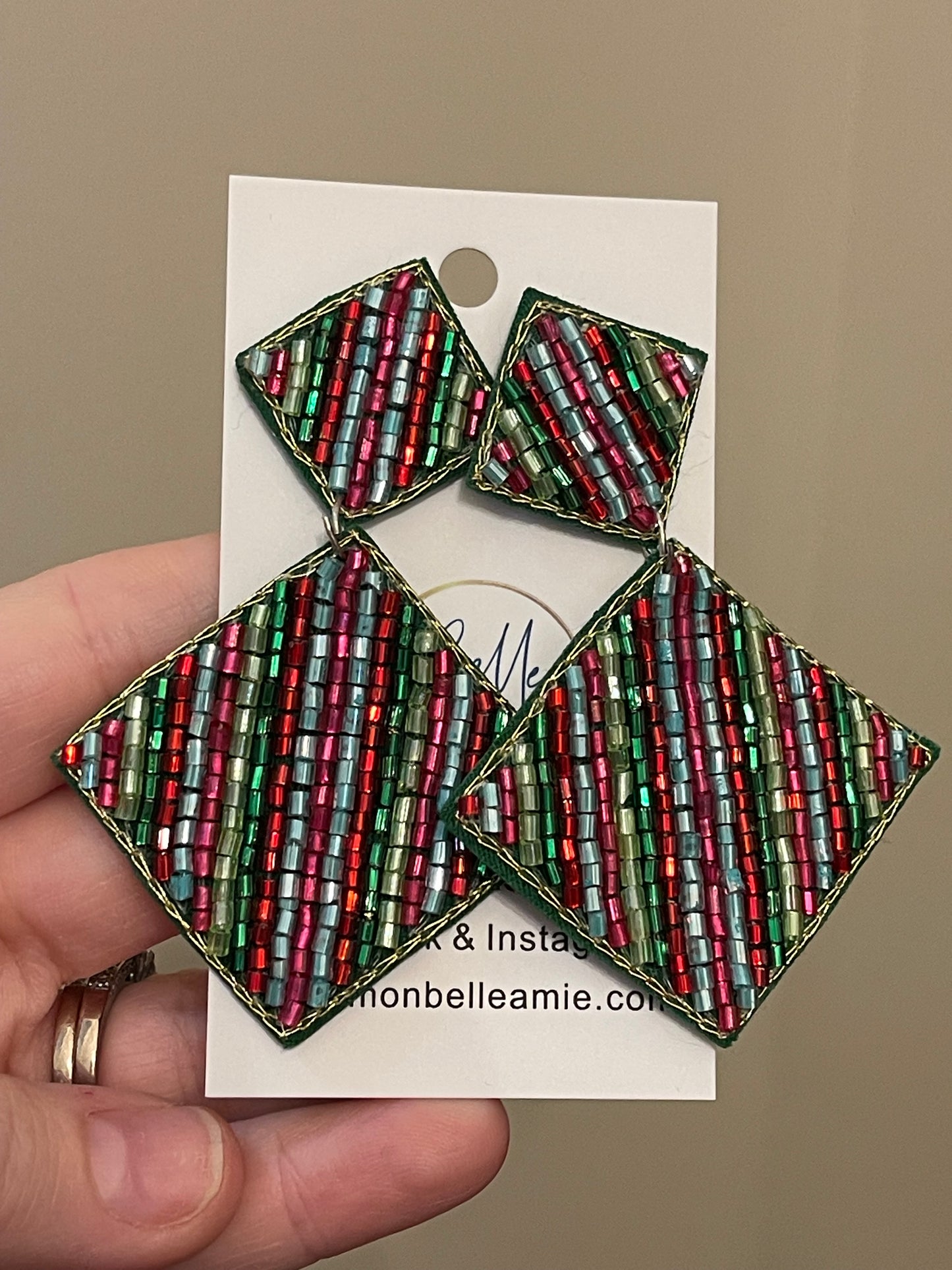 Christmas Diamond Dangles - Red/Green/Teal