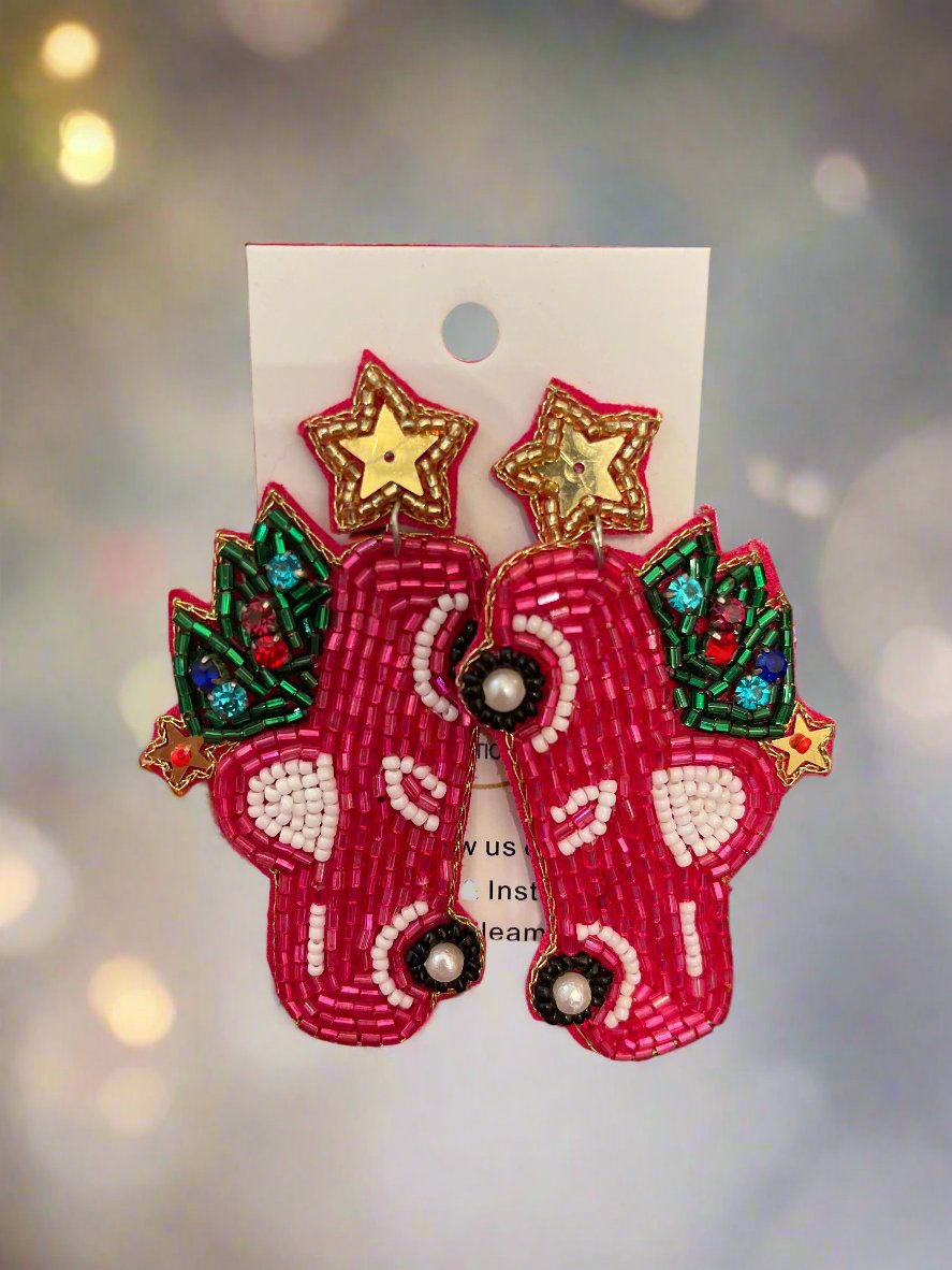 Pink Christmas Truck Earrings