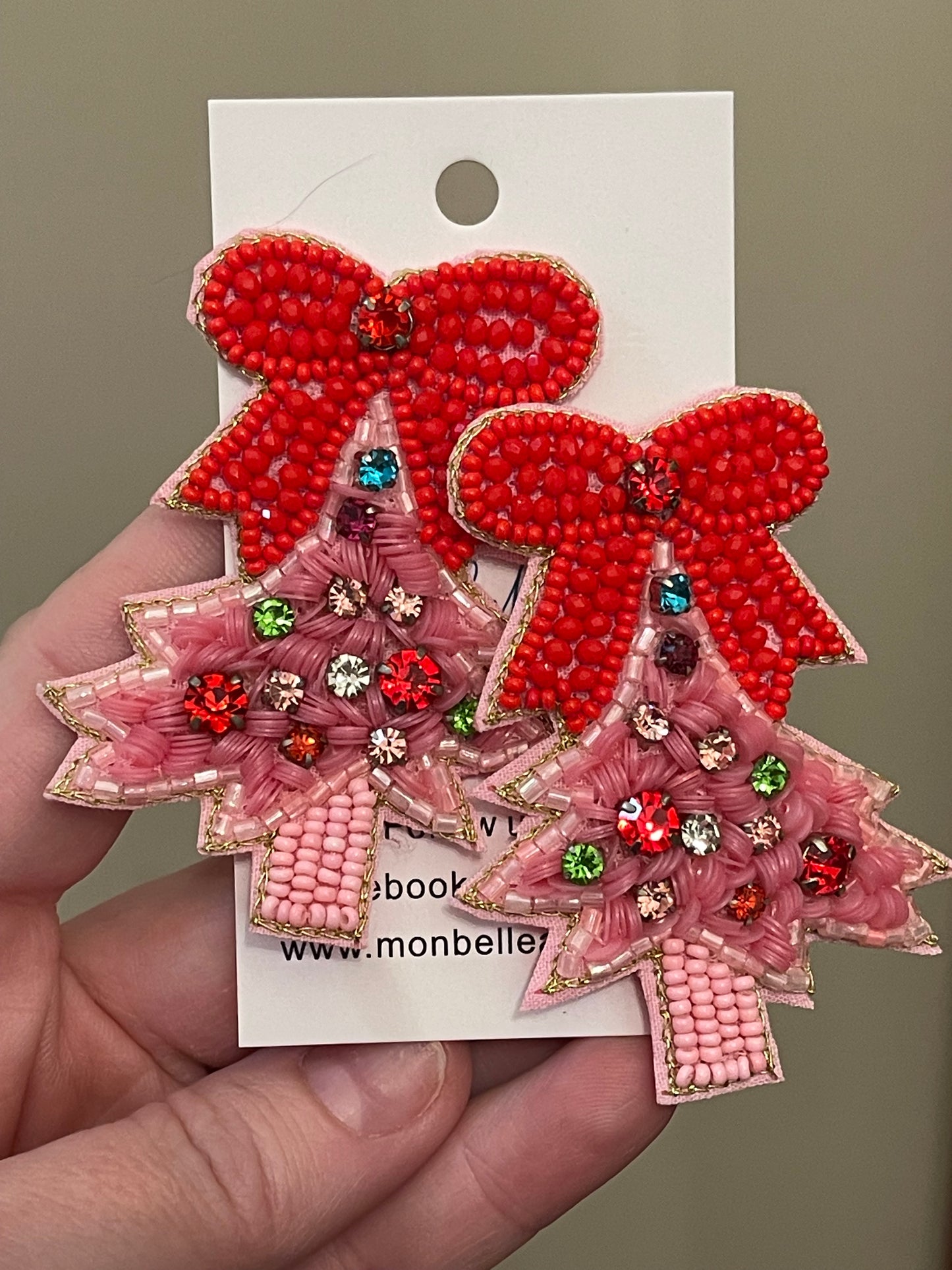 Pink Christmas Tree Earrings