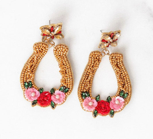 Gold Floral Horseshoe Earrings