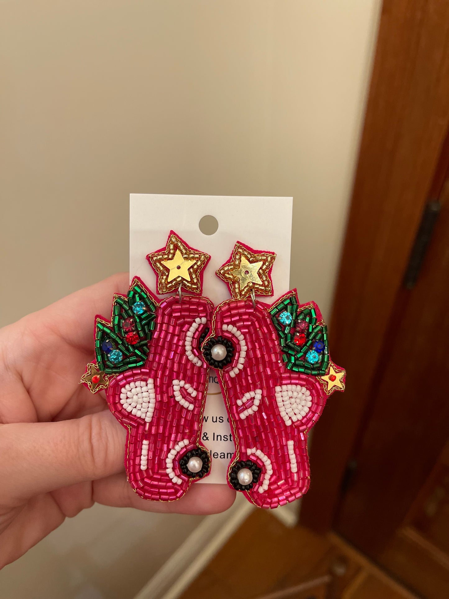 Pink Christmas Truck Earrings