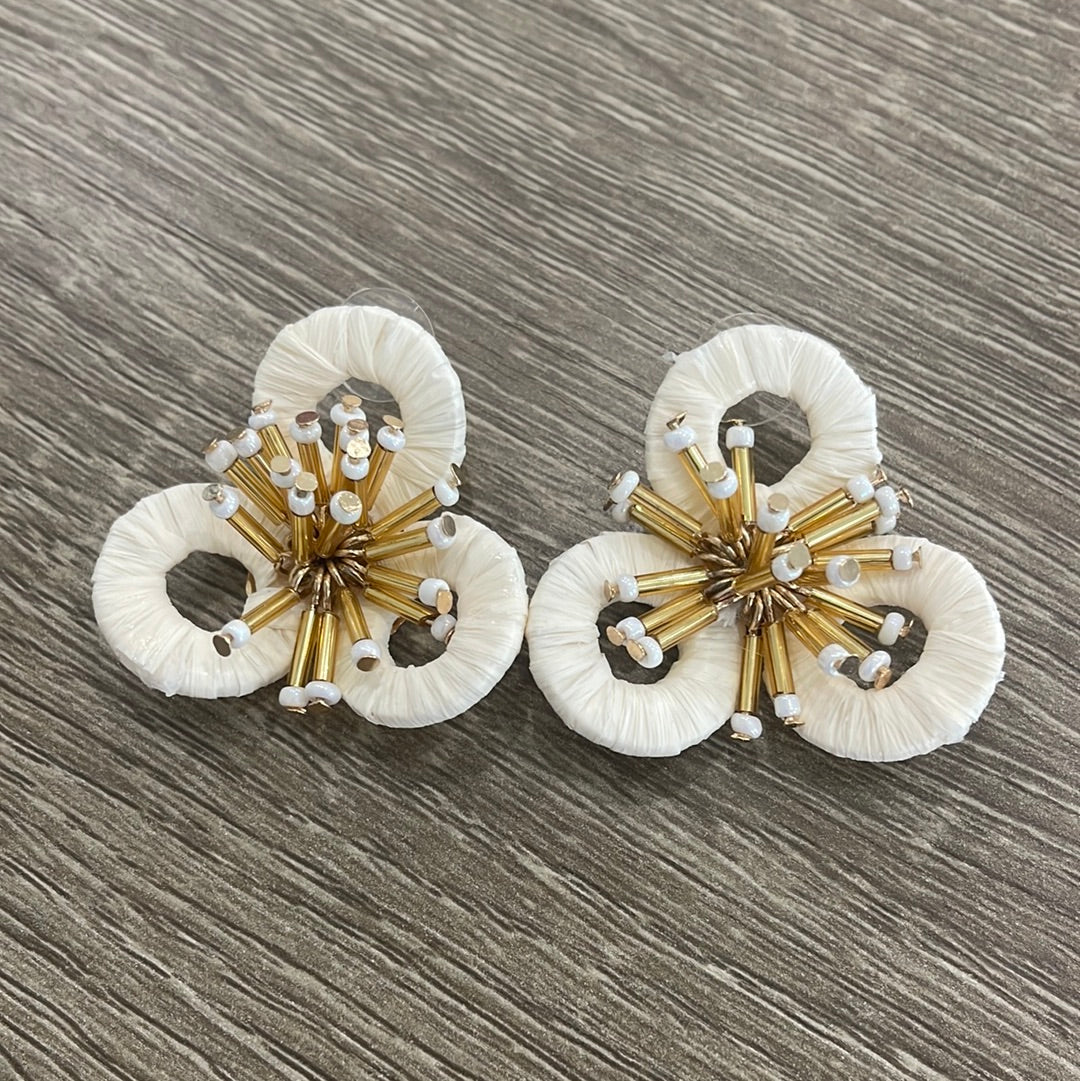 Ivory Raffia Flower Stud Earrings