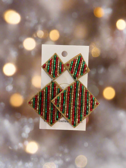 Christmas Diamond Dangles - Red/Green/Gold