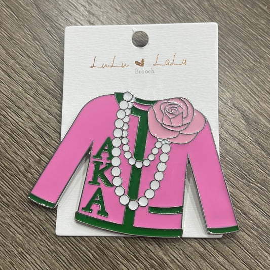 AKA-Alpha Kappa Alpha Sorority Lapel Pin - Pink Suit Jacket with Rose and Pearls