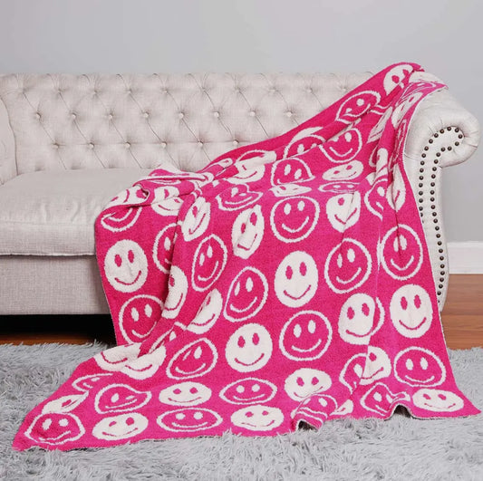 Smiley Face Reversible Throw Blanket 50x60 - Multiple Color Options